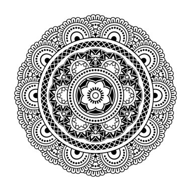 Vektör olarak izole edilmiş siyah mandala. Yuvarlak çizgi deseni. Renklendirme sayfaları, dövme, dekorasyon için klasik dekoratif öğe