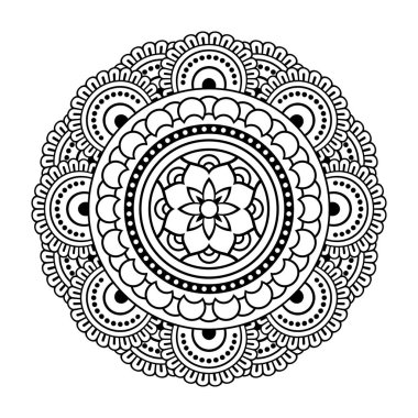 Vektör olarak izole edilmiş mandala. Yuvarlak çizgi deseni. Renkli sayfalar, dövme ve dekorasyon için klasik monokrom dekoratif unsur