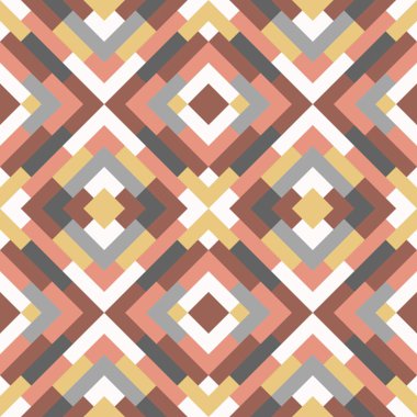 Üçgenleri ve kareleri olan geometrik dikişsiz vektör deseni. Kırmızı, gri ve sarı renkli tasarım için soyut arkaplan
