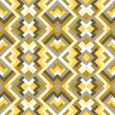 Üçgenleri ve kareleri olan geometrik dikişsiz vektör deseni. Kahverengi ve sarı renklerde tasarım için sonsuz soyut arkaplan