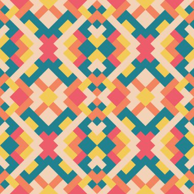 Soyut, dikişsiz, çok renkli desen. Mavi ve gri renkli üçgenlerin vektör geometrik arkaplanı. Tekstil, palyaço, halı, warp, kitap kapağı, giysiler için mozaik dokusu