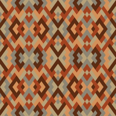 Soyut, dikişsiz, çok renkli desen. Kırmızı ve gri renkli üçgenlerin vektör geometrik arkaplanı. Tekstil, palyaço, halı, warp, kitap kapağı, giysiler için mozaik dokusu
