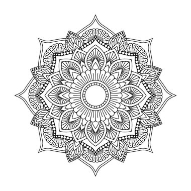 Vektör olarak izole edilmiş siyah mandala. Yuvarlak çiçek deseni. Renklendirme sayfaları ve tasarımı için klasik monokrom ögesi