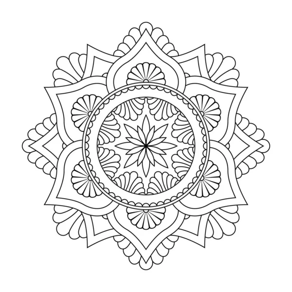 Isoliertes Mandala Vektor Runde Blütenlinie Unbemaltes Muster Vintage Monochromes Element — Stockvektor