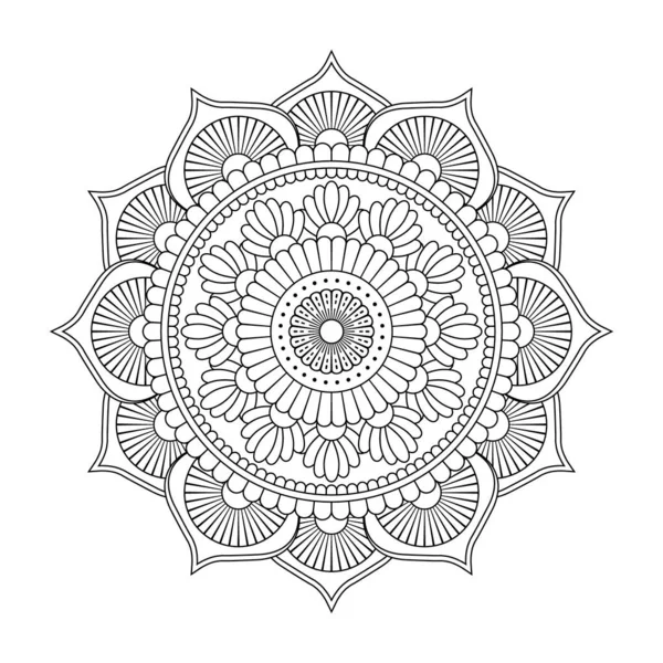 Изолированная Черная Мандала Векторе Круглый Цветок Неокрашенный Винтажный Монохромный Элемент — стоковый вектор