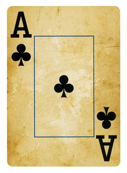 Ace Clubs Vintage Playing Card Isolated White Clipping Path Included — Stock Photo, Image