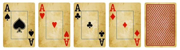 Four Aces Vintage Playing Cards Isolated White — Stock Photo, Image