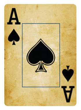 Maça Ası Vintage oyun kartı beyaz üzerinde izole (kırpma yolu dahil))
