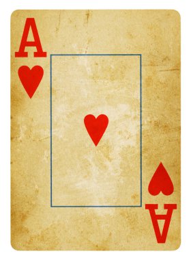 Ace of Hearts Vintage iskambil kartı beyaz üzerinde izole edildi (kırpma yolu dahil)