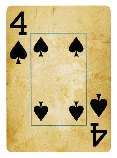 Four Spades Vintage Playing Card Isolated White Clipping Path Included — Stock Photo, Image