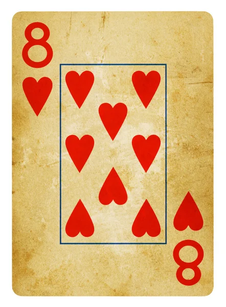 Nyolc Hearts Vintage Kártya Elszigetelt Fehér Nyírás Útvonal Tartalmazza — Stock Fotó