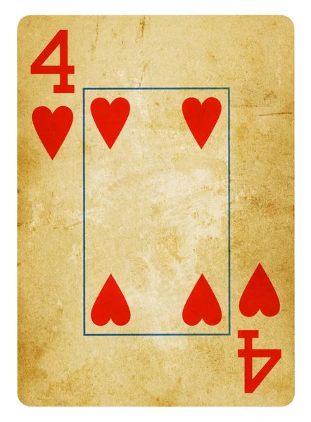 Négy Hearts Vintage Játékkártya Elszigetelt Fehér Nyírás Útvonal Tartalmazza — Stock Fotó