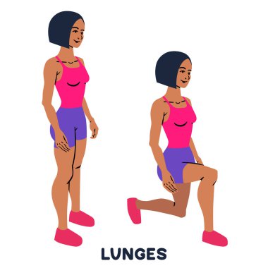 Lunges. Spor exersice. Egzersiz yaparak kadın siluetleri. Egzersiz, eğitim.