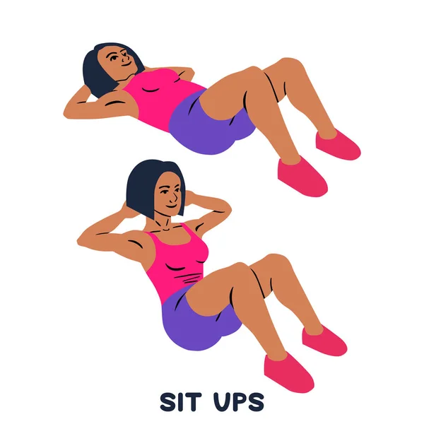Siéntate. Ejercicios deportivos. Siluetas de mujer haciendo ejercicio. Entrenamiento, entrenamiento . — Archivo Imágenes Vectoriales