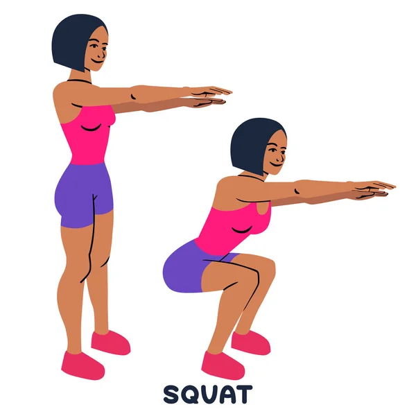 Squat. Le sport s'exerce. Silhouettes de femme faisant de l'exercice. Entraînement, entraînement . — Image vectorielle