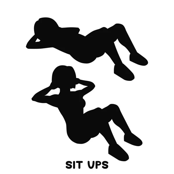 Sit up. Sport exersice. Silhouettes of woman doing exercise. Workout, training. — Stock Vector