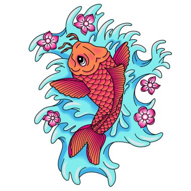 Koi sazan. Geleneksel japonese dövme. Vektör çizim