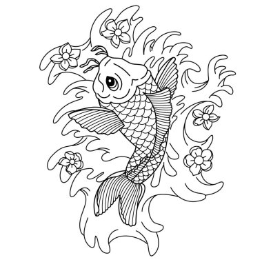 Koi sazan. Geleneksel japonese dövme. Vektör çizim