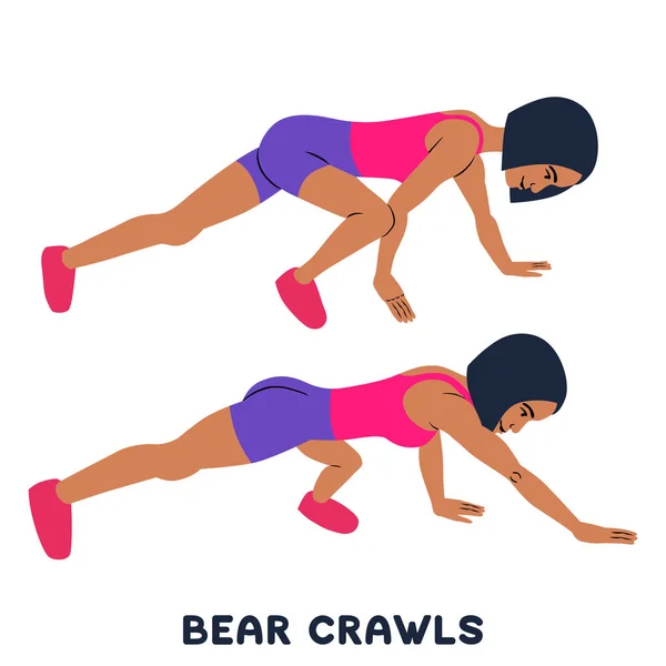 Les Ours Rampent Sport Exerce Silhouettes Femme Faisant Exercice Entraînement — Image vectorielle