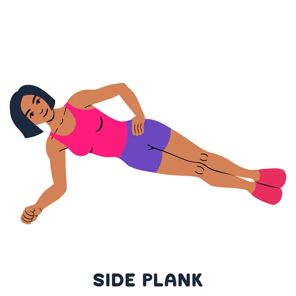 Kant Plank Sport Exersice Silhouetten Van Vrouw Doen Oefening Training — Stockvector