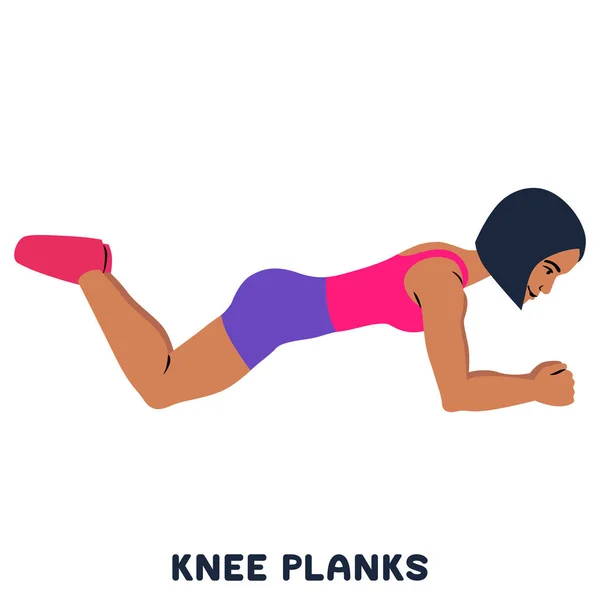 Des Planches Genoux Sport Exerce Silhouettes Femme Faisant Exercice Entraînement — Image vectorielle