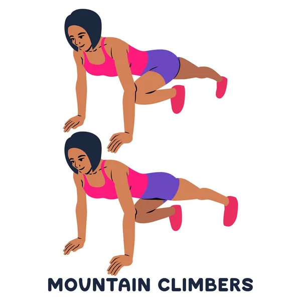 Mountain Climbers Sport Exersice Silhouettes Woman Doing Exercise Workout Training — Stock Vector