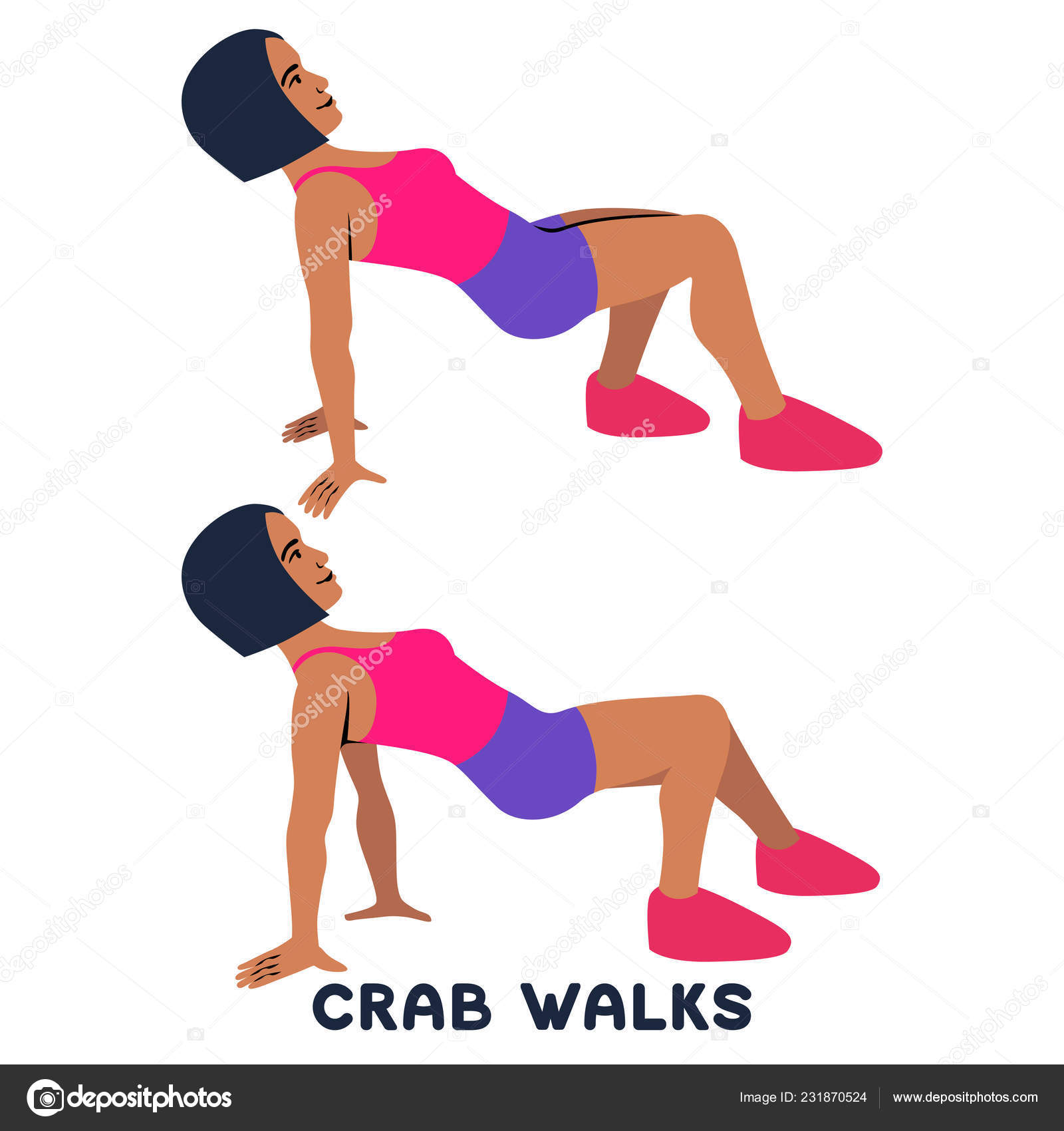 Crab Walks Squat Sport Exersice Silhouettes Woman Doing Exercise