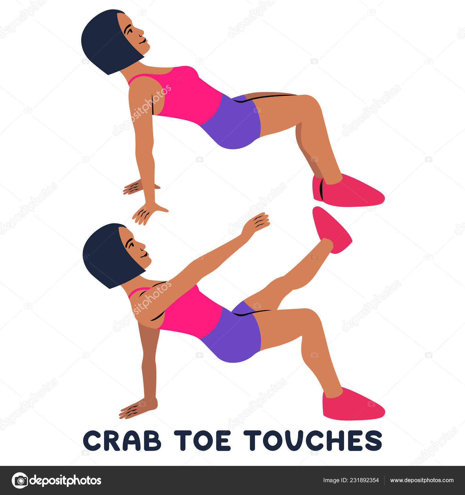 Crab Toe Touches Sport Exersice Silhouettes Woman Doing Exercise