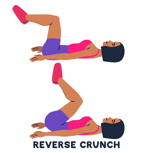 Reverse Crunches Sport Exersice Silhouetten Van Vrouw Doen Oefening Training — Stockvector