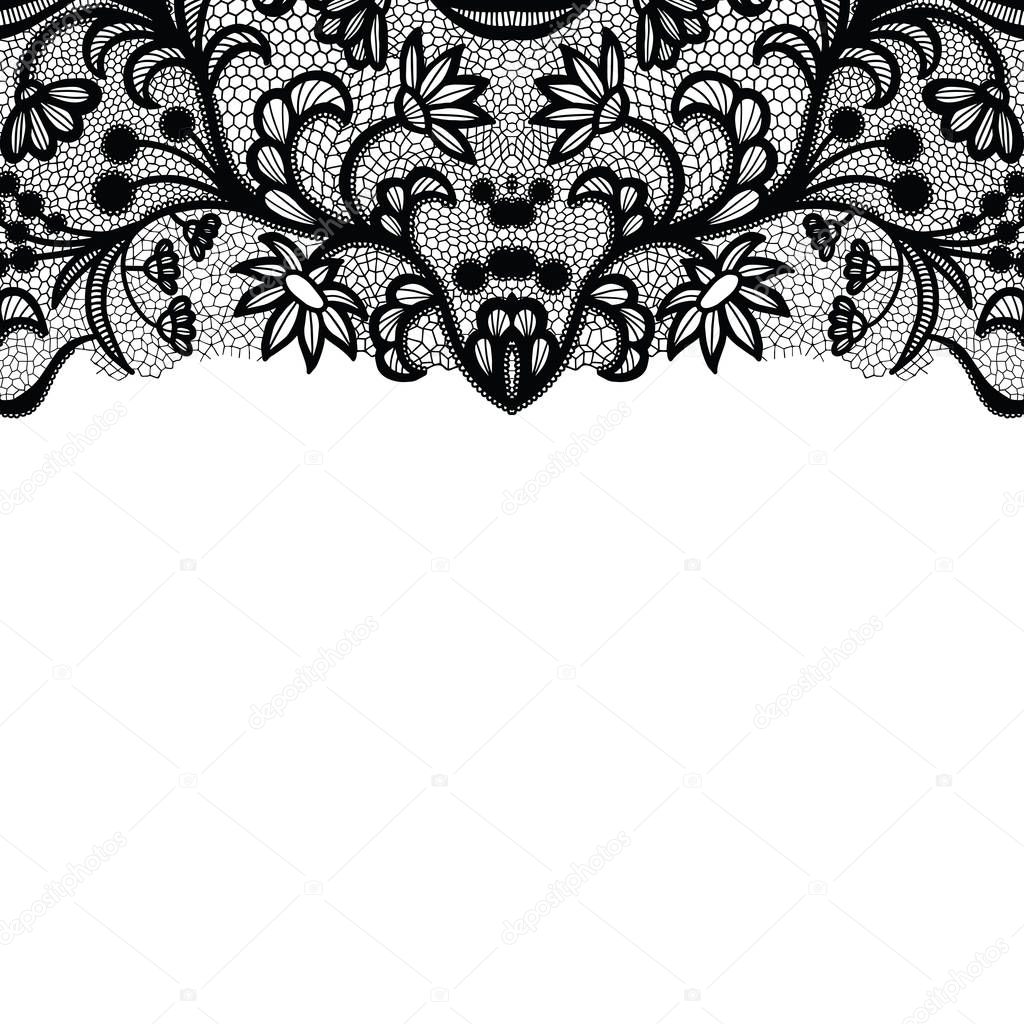 Seamless lace border. Vector illustration. Black lacy vintage elegant trim.