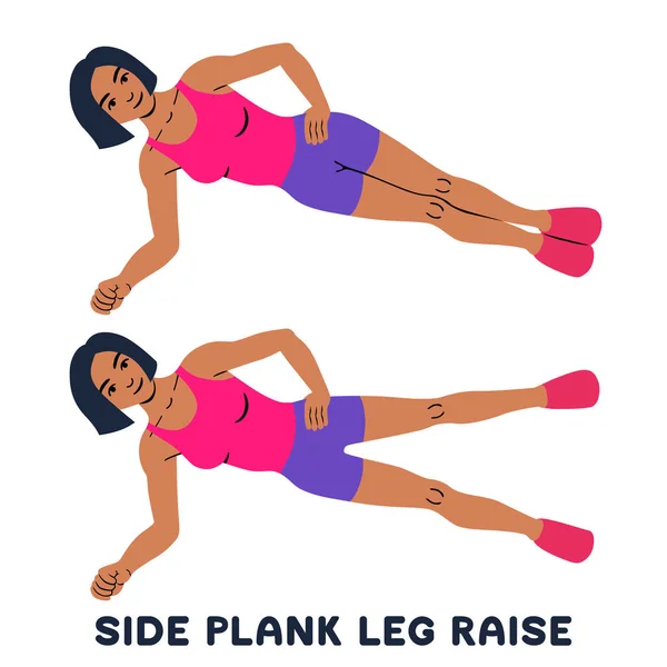 Side Plank Leg Raise Sport Exersice Silhouettes Woman Doing Exercise — Stock Vector