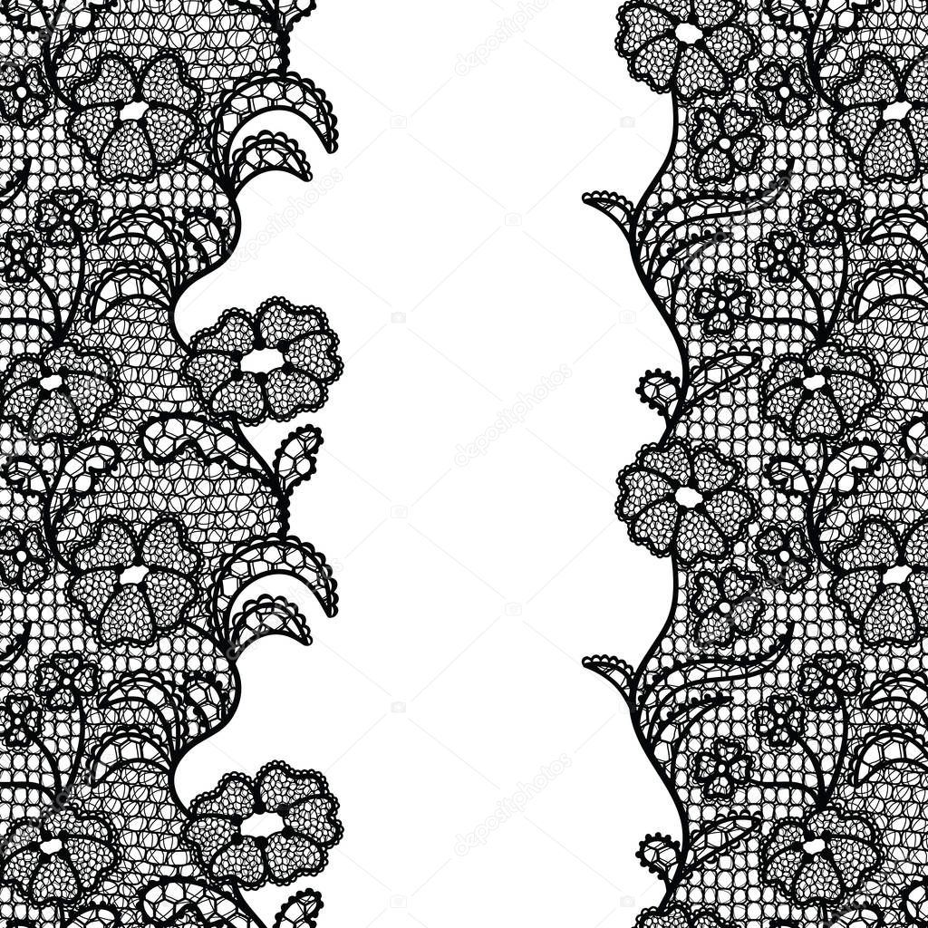 Seamless lace border. Vector illustration. Black lacy vintage elegant trim.