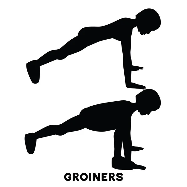 Groiners Plank Estampado Ejercicios Deportivos Siluetas Mujer Haciendo Ejercicio Entrenamiento — Archivo Imágenes Vectoriales