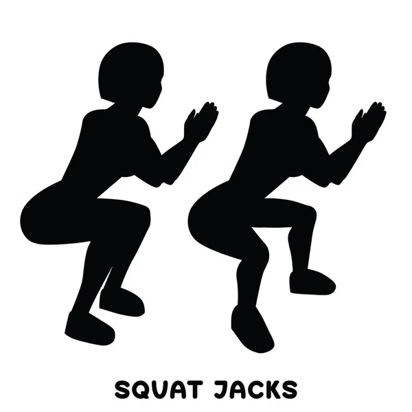 Squat Jacks Squat Sport Exersice Silhouettes Woman Doing Exercise Workout — Stock Vector