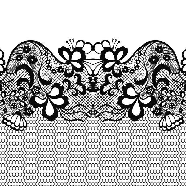 Seamless Lace Border Vector Illustration Black Lacy Vintage Elegant Trim — Stock Vector