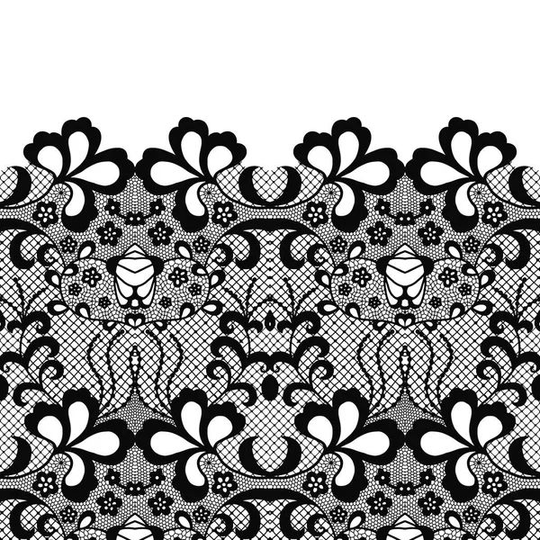 Borde Encaje Sin Costuras Ilustración Vectorial Encaje Negro Vintage Elegante — Vector de stock