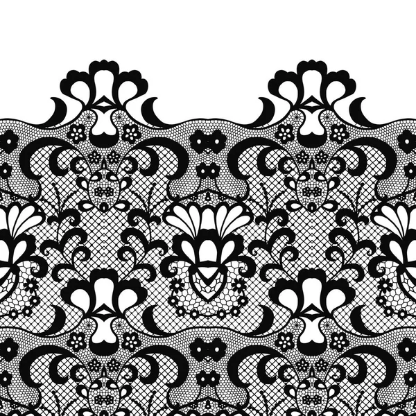 Borde Encaje Sin Costuras Ilustración Vectorial Encaje Negro Vintage Elegante — Vector de stock