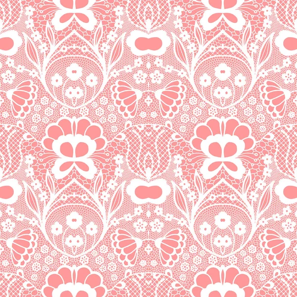 花粉红色背景白色花边无缝模式 — 图库矢量图片