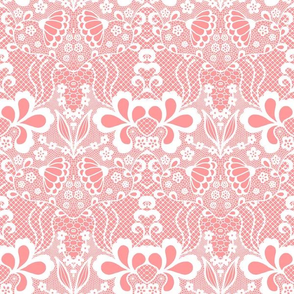 ピンクの背景に花模様の白いレース シームレス パターン — ストックベクタ