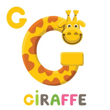 G için Zürafası. Mektup G. zürafa, şirin komik illüstrasyon. Hayvan alfabesi
