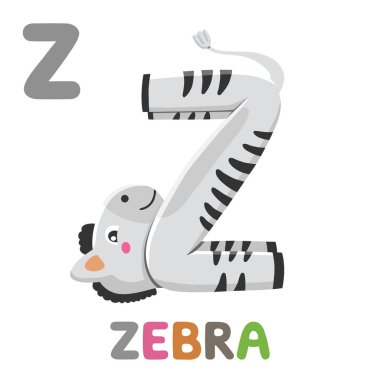 Zebra için Z.. Mektup Z. Zebra, şirin komik illüstrasyon. Hayvan alfabesi