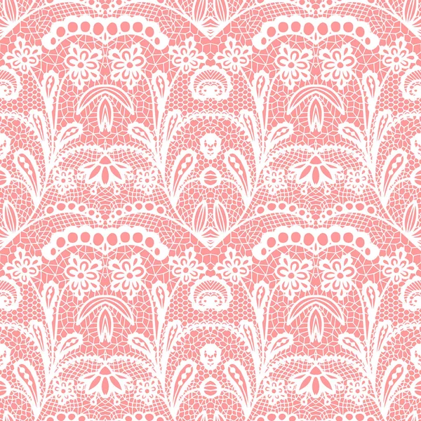 White Lace Seamless Pattern Flowers Pink Background — Stock Vector