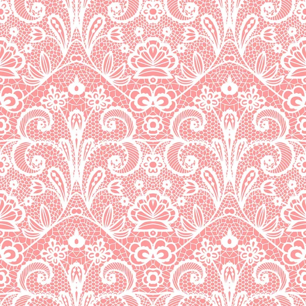 Bílý Krajkový Vzor Bezešvé Květinami Růžovém Pozadí — Stockový vektor