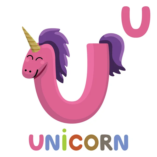 Voor Unicorn Letter Unicorn Leuk Grappig Illustratie Dieren Alfabet — Stockvector