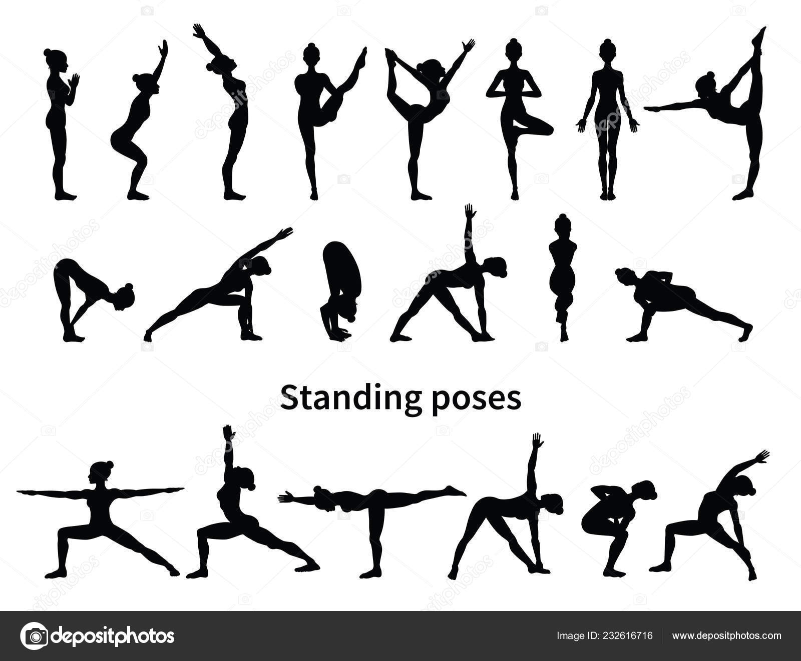 Silhouette Tuladandasana or Balancing Stick Pose is an advanced yoga posture  made by beautiful yogi woman. Stock Illustration