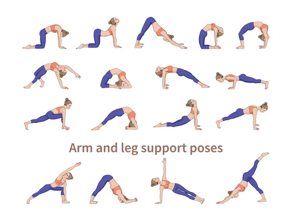 Frauensilhouetten Sammlung Von Yoga Posen Asana Set Vektorillustration Arm Und — Stockvektor