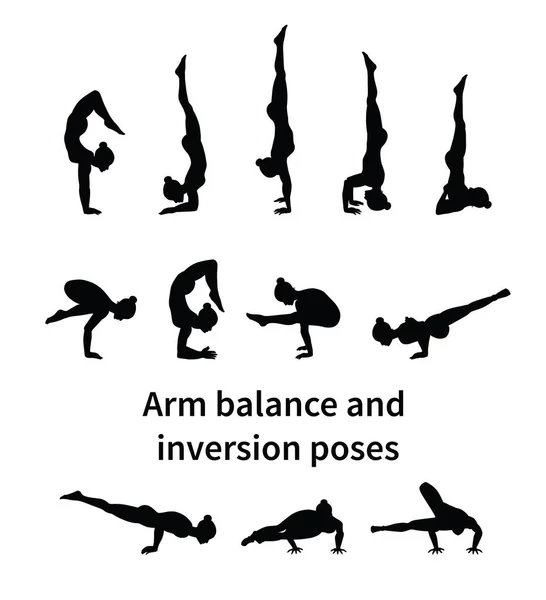 Sílhuetas Femininas Coleção Poses Ioga Asana Preparada Ilustração Vetorial Braço —  Vetores de Stock