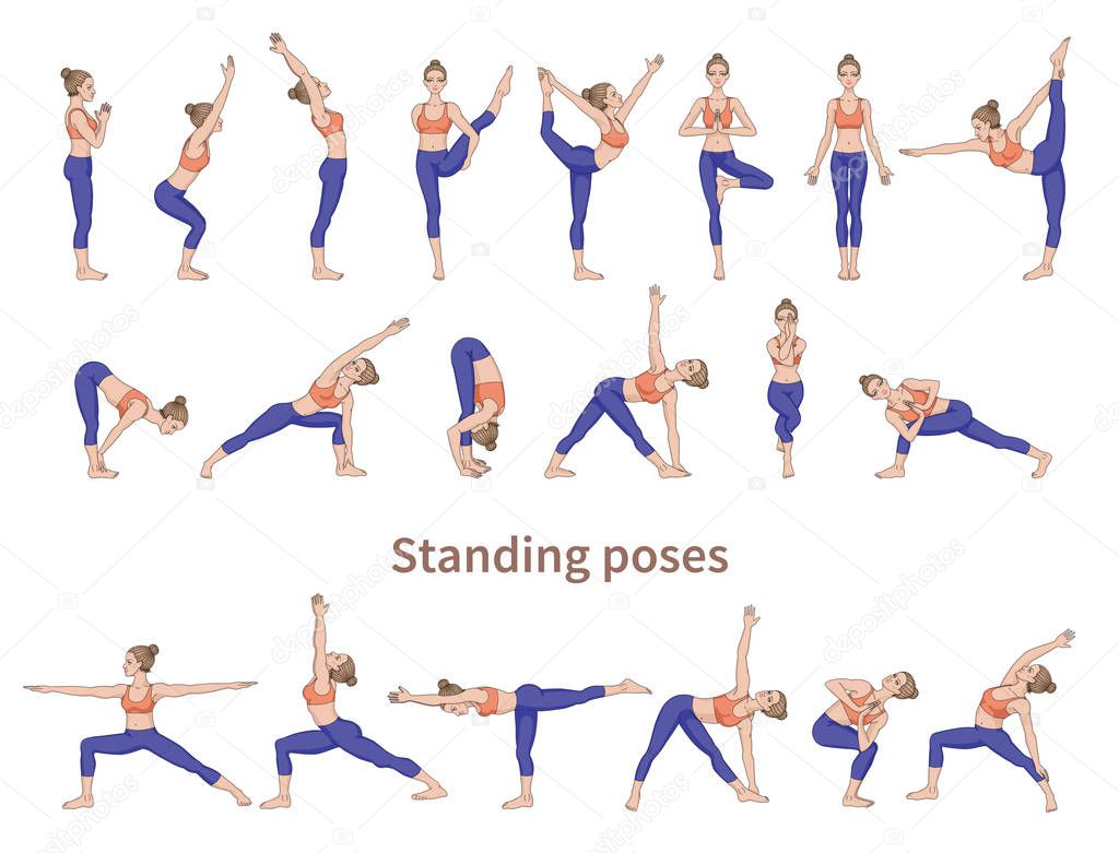 Women Silhouettes Collection Yoga Poses Asana Set Vector Illustration