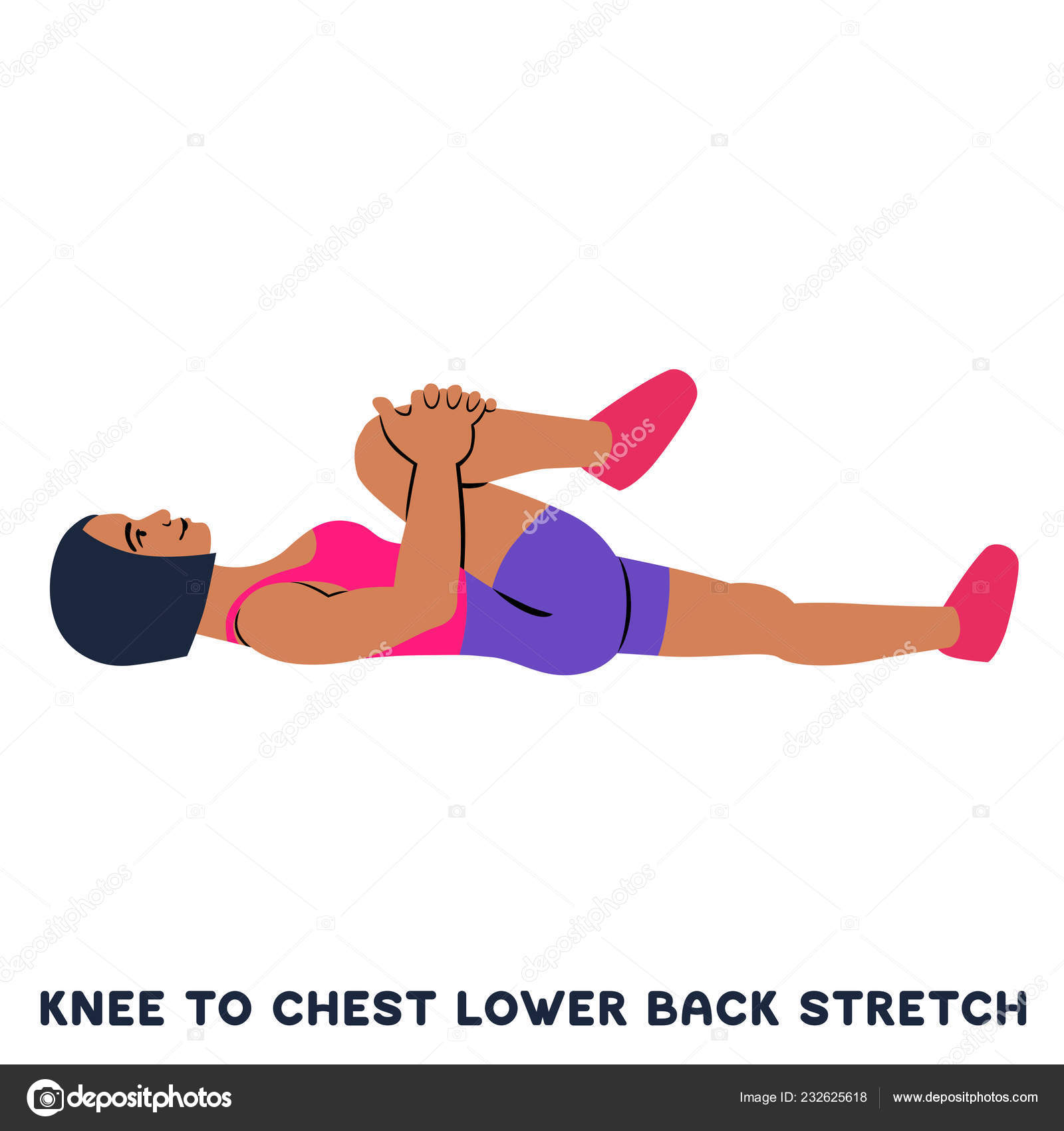 Knee Chest Lower Back Stretch Sport Exersice Silhouettes Woman