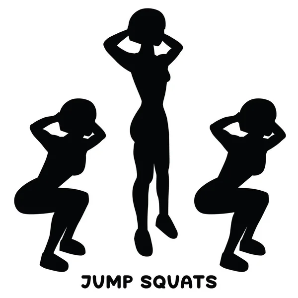 Jump Squats Squat Sport Exersice Silhouettes Woman Doing Exercise Workout — Stock Vector